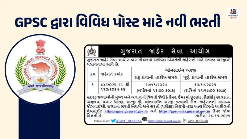 GPSC દ્વારા વિવિધ પોસ્ટ માટે નવી ભરતી