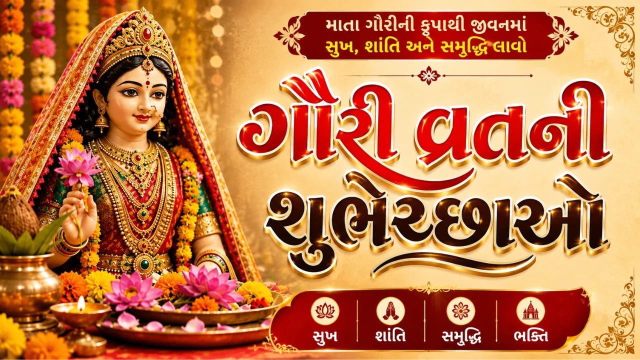 Gauri Vrat 2026 Mata Gauri Blessing Image with Puja Vidhi and Gujarati Festival Information